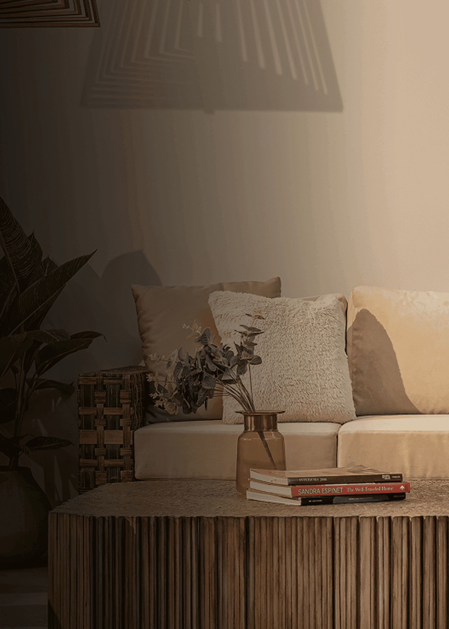 A Vito Selma living space — rattan sofa and sculptural furniture